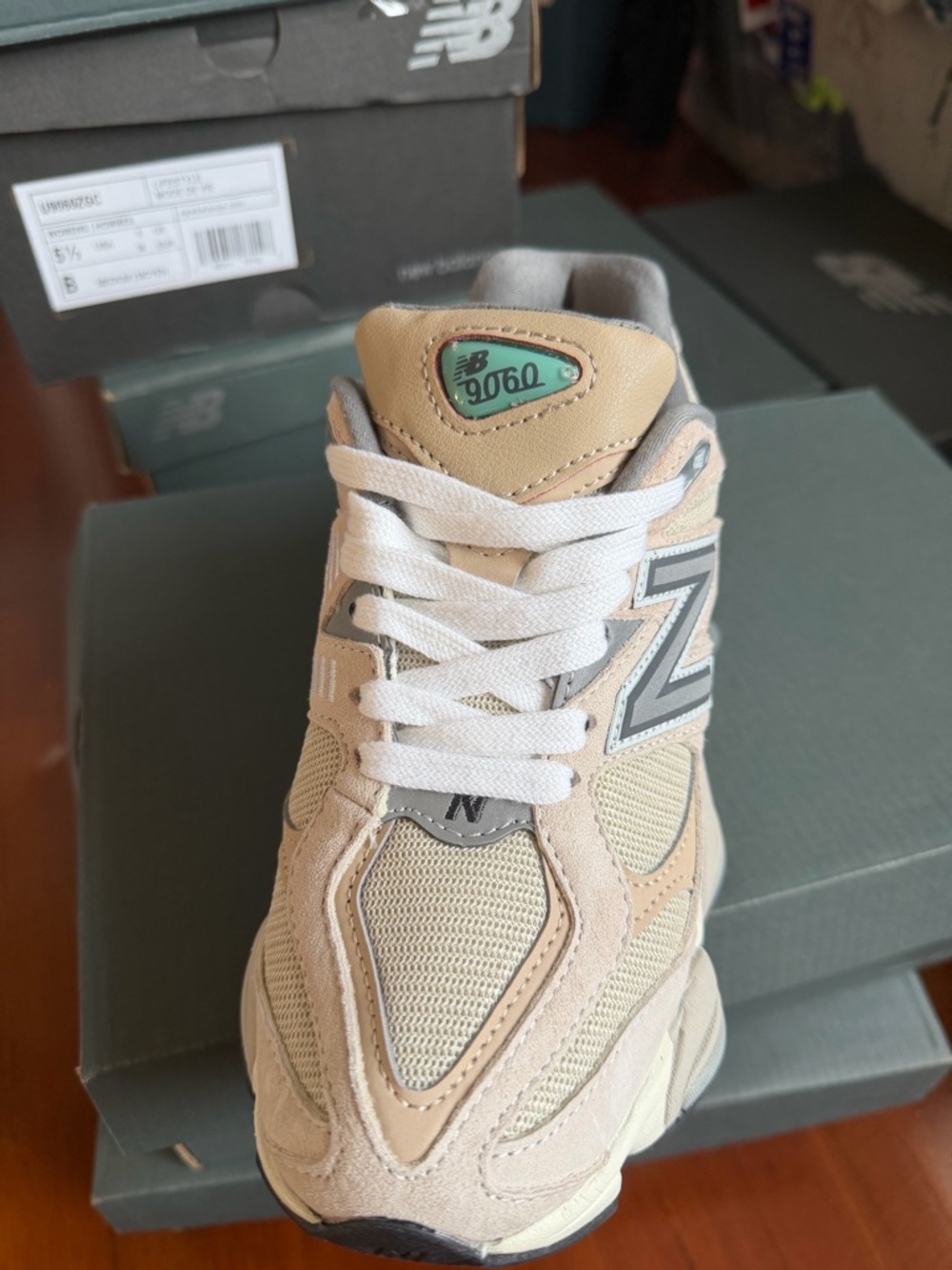 New Balance 9060 Beige and White Mixed-Material Sneaker